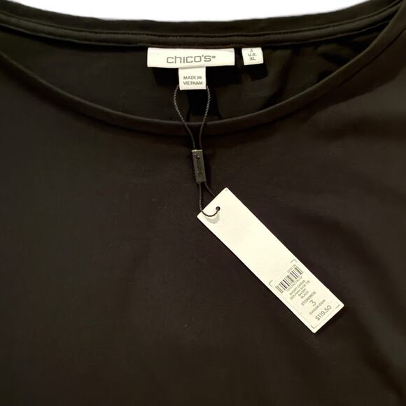 Chico's Dress NWT Women's Size 3 (XL) Midi Black Stretch Dolman Sleeve Side Tie - Picture 4 of 7